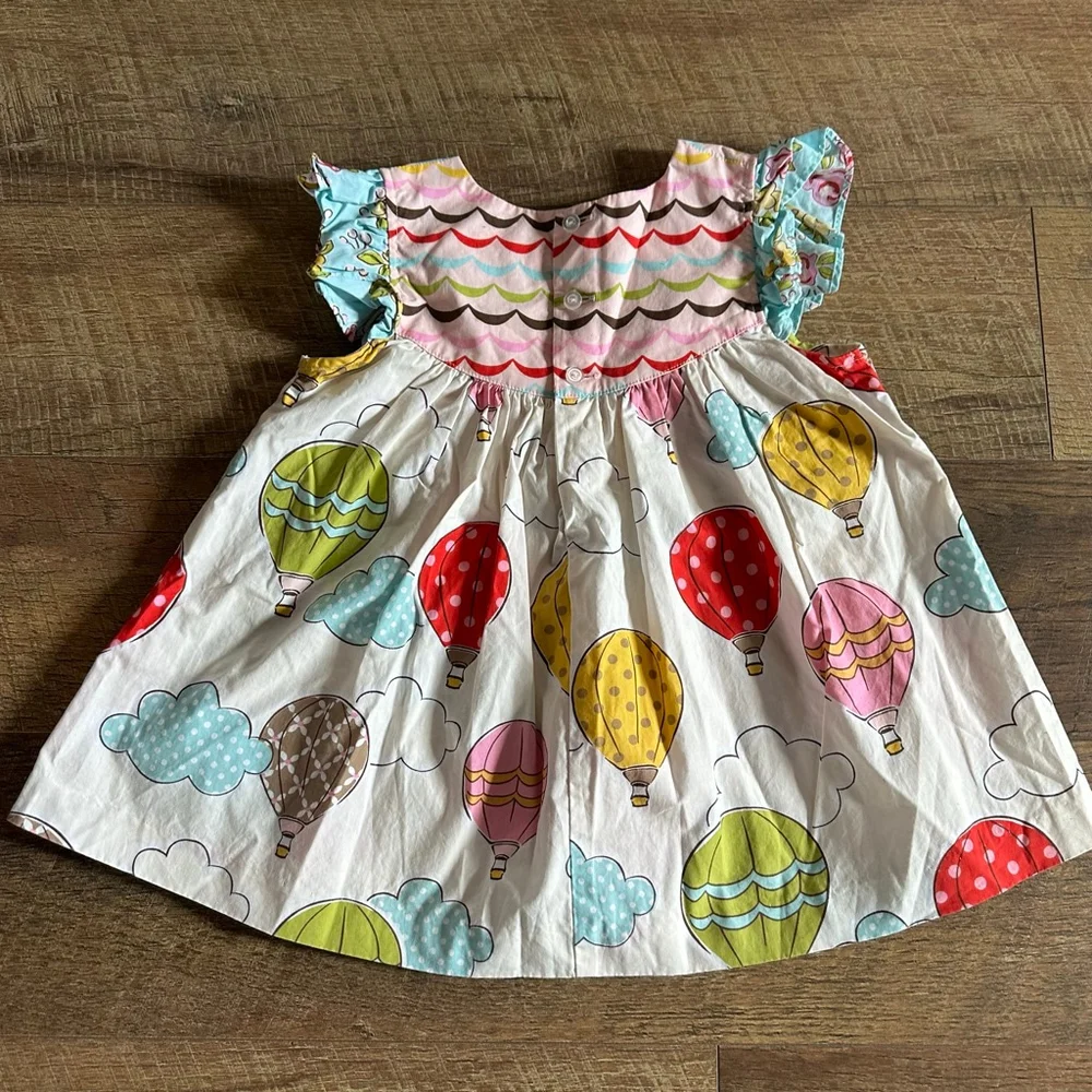 Girls Eleanor Rose Casual Dress Size 4 White Multicolor Hot Air Balloons